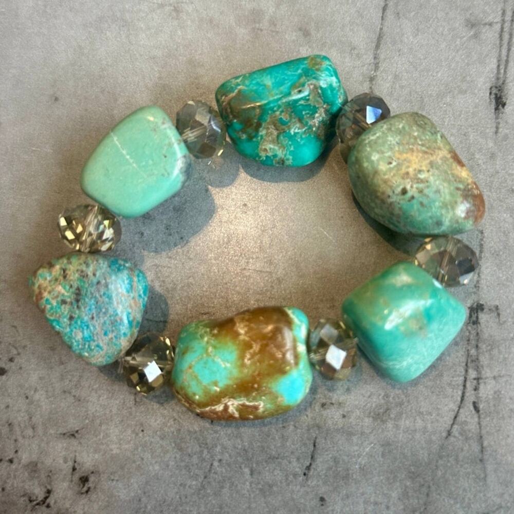 Authentic Turquoise Nugget & Crystal Stretch Bracelet | One of a Kind